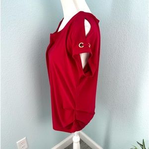 Luxology Red Cold Shoulder Lace-Up Ruched Side Top | Size Large